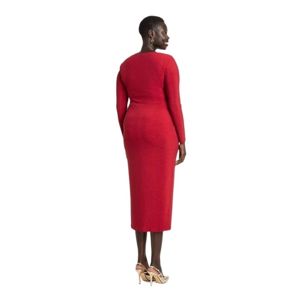 ELOQUII Red Metallic Lurex Knit Cutout Bodycon Midi Dress Size 16 NWT - Picture 4 of 5